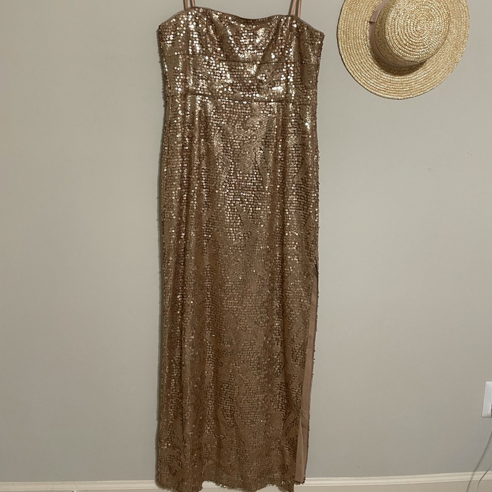 BCBG gold sparkling gown